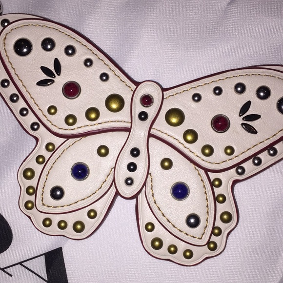 ✨NEW✨COACH Large Studded Leather Butterfly Bag Charm - Chalk/Silver - Picture 2 of 13